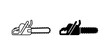 © Ruman - Chainsaw icon set showing graphic design vectors featuring black silhouettes and outline styles on transparent background