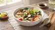© Fajar - Vegetarian Tom Yum Mushroom Soup with Thai Herbs, spicy sour broth combining tender mushrooms, tomatoes, lemongrass and fragrant chili