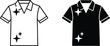 © ZINIYA - Clean collared polo shirt icon pair featuring thin line art outline and solid black silhouette variations with sparkle stars vector