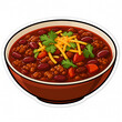 © Alan - Vector illustration of a hearty bowl of chili con carne with kidney beans, ground beef, melted shredded cheddar cheese, and fresh cilantro garnish isolated on a white background.