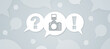 © sh99 - Web page FAQ graphic with a camera icon and speech bubbles symbolizing questions and answers in light gray tones for photography help and support information