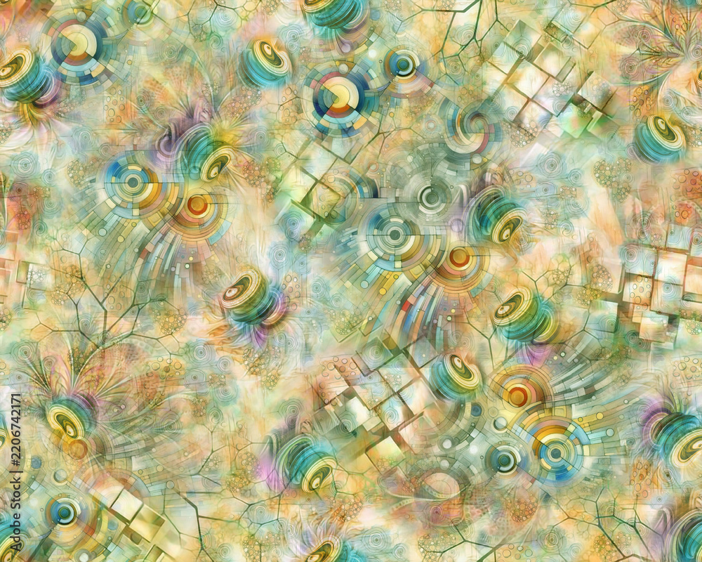 Abstract blue seamless textile pattern featuring delicate botanical ...