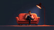 © BlackBridge Media - Man Reading Book on Sofa at Night Pixel Art