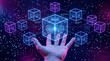 © abusuhail - Human hand holding a glowing central processor cube connected to cloud storage and distributed network nodes in a futuristic digital ecosystem