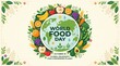 © Adninsha - World food day illustration with globe surrounded by fruits, vegetables, and grains