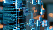 © Nataliya - Futuristic digital flowchart interface displaying an automated software development lifecycle, programming algorithm concept, high-tech rendering, defocused code background, data