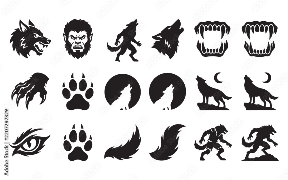 Black silhouette vector design elements for werewolf transformations ...