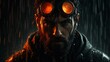 © kl yanii - Close-up of bearded man wearing glowing goggles