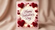 © SHIRIN - Happy valentines day greeting card with red hearts and soft pink background for romantic holiday celebration