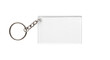 © no one - Clear rectangular plastic keychain with a silver metal ring and chain, isolated on a white background