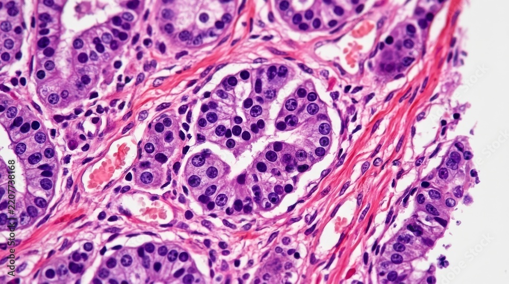 Menu Sample Adobe Microscopic view of human prostate tissue showing detailed cellular ...