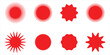 © Line Wave - Red colour vector starburst icon set on white page. Sunburst red vector offer icon set on white page. Vector empty collection of red starburst icons set on white page. EPS 10.