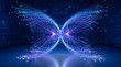 © Elis Cora - Glowing digital butterfly formed by optical fibers in shades of blue and purple against a dark background with circuit patterns.