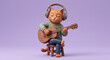 © JetGG - 3D cute cat musician playing acoustic guitar and wearing headphones, clay figurine