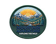 © Choyan - Embroidered badge patch mountain adventure, sunset sky explore the wild.