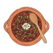 © Oleh - Hearty vegetarian menu art of a warm stew in an earthenware vessel