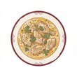 © Oleh - Rounded bowl, pale gold sauce and a small red garnish in clean simple shapes