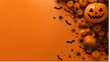 © Bapan - Detailed halloween spider web on orange background with pumpkins and small spiders.