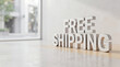 © HSR - Free shipping metal 3d text standing on polished floor in a shop