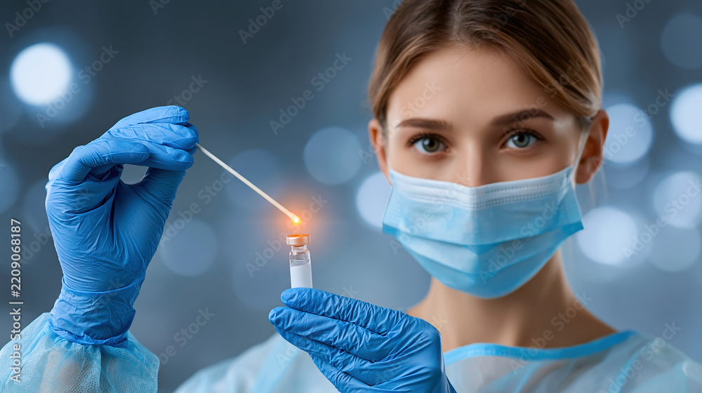 Medical researcher handling test sample in laboratory for diagnostics ...
