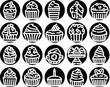 © vectorwin - Collection of sweet dessert icons featuring various cupcakes and muffins with different toppings, icing, and sprinkles, presenting a delightful set of bakery treats