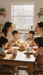 © Светлана Иванькова - Family enjoying breakfast together at a wooden dining table