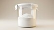 ©  DreamGenix - Clear glass jar filled with white baking powder or flour for cooking and kitchen food storage. baking soda container