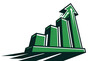 © Rion Craft Studio - Green financial growth bar chart with upward arrow representing business success and investment progress