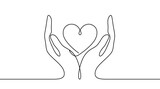 Continuous line drawing of two hands cupped together protecting a heart shape symbolising love and care with protection