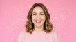 © Fine Craft - Gorgeous happy woman celebrating on a bright pink background perfectly suited for vivid festive surprises and joyful party energy concepts