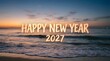 © MdShamim - Happy new year 2027 celebration with blurred ocean waves and a colorful sunset