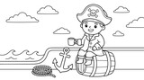 Cartoon pirate boy sitting on a barrel