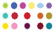 © MdRukonIslam - Colorful burst and badge flat vector sticker set featuring starburst price tags promo labels and retail sale elements isolated on white