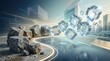 © rezaul4022 - Abstract stone blocks transforming into digital glass cubes with copy space