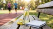 © rezaul4022 - Healthy hydration water bottle with lemon slices on a park bench outdoors
