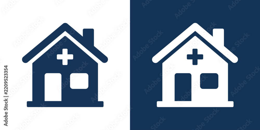 Medical clinic icon set, hospital building symbol with cross sign, flat ...