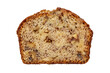 © no one - Single slice of delicious banana bread with walnuts, showcasing its moist texture and golden-brown crust on a white background
