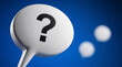 © ViskBx - A white speech bubble with a black question mark symbol on a blue background, representing a question or inquiry concept
