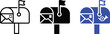 © SH Stock - Three mailbox icons in different color variations on a white background