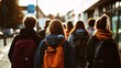© Harry - Group of young people walking down a city street during golden hour, evoking a relaxed, youthful, and urban lifestyle