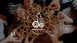 © InfiniteFlow - A diverse group of hands engages around gears, symbolizing teamwork and productivity in a business setting, showcasing collaboration and innovation in action. Raster