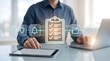 © CuteBee - Digital task management checklist with file icons and cloud sync symbols in professional office environment for project coordination and business workflow optimization strategy