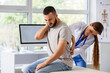 © Pixel-Shot - Back pain and physical therapy, doctor examining patient with neck and spine injury in medical clinic for rehabilitation and orthopedic treatment