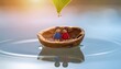 © Moon - Tiny figures sailing walnut boat, dreamy bokeh, whimsical adventure