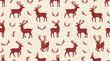 © Vectorhouettefile - A charming and festive christmas background featuring a repeating pattern of elegant red reindeer and delicate winter foliage for holiday designs