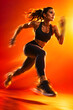 © JL stock - Low angle shot of a Woman Sprinting with Motion Blur Effect against an orange and red background