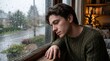 © ardiright - Pensive young man sitting by the window watching raindrops fall on a gloomy rainy day at home