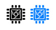 © MD. ABU SUFIAN - Computer chip icons set showing a black and blue processor unit for digital tech hardware