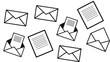 © Istiadah - Icon set of mail process stages, featuring envelope front, opening, paper being pulled out, and letter sheet in outline style. envelope illustration. simple design wallpaper.