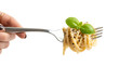© Hosnibee_PNG - Spaghetti pasta fork twirled with creamy cheese, fresh basil leaves and black pepper on transparent background